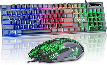 CHONCHOW Gaming Keyboard and Mouse Combo LED Backlit 104Keys Full Size Keyboard Light Up USB Wired Mechanical Feel 3600 DPI Gaming Mic for Windows PC Mac Xbox Gamer