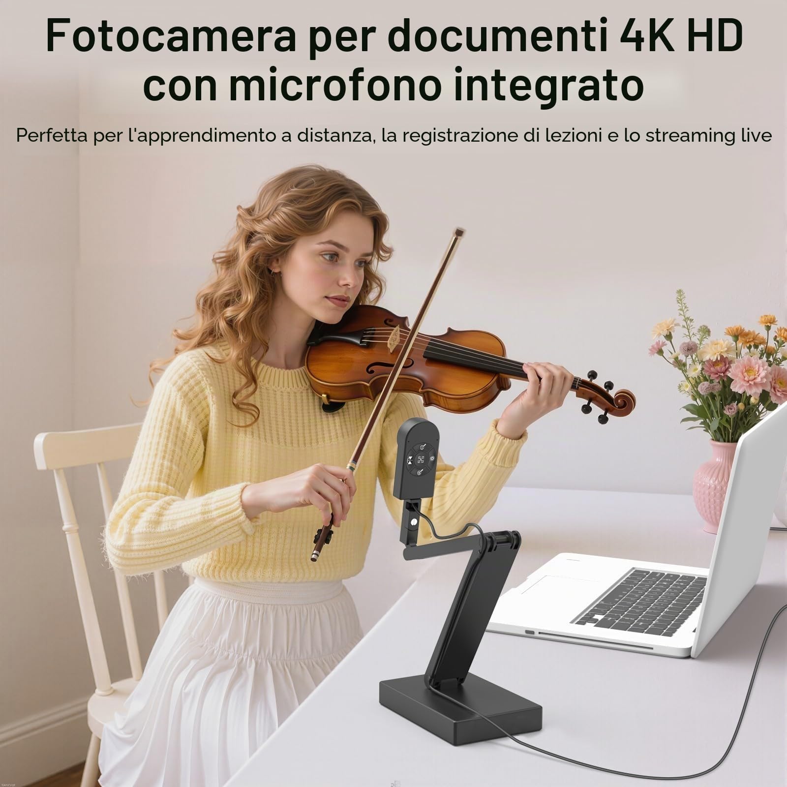 12MP Telecamera Documenti, 4K Visualizzatore - Luce LED, Autofocus Dual e Microfono - Pieghevole - Compatibile con Mac/Windows/Chromebook - Ideale per Dimostrazioni e Didattica a Distanza