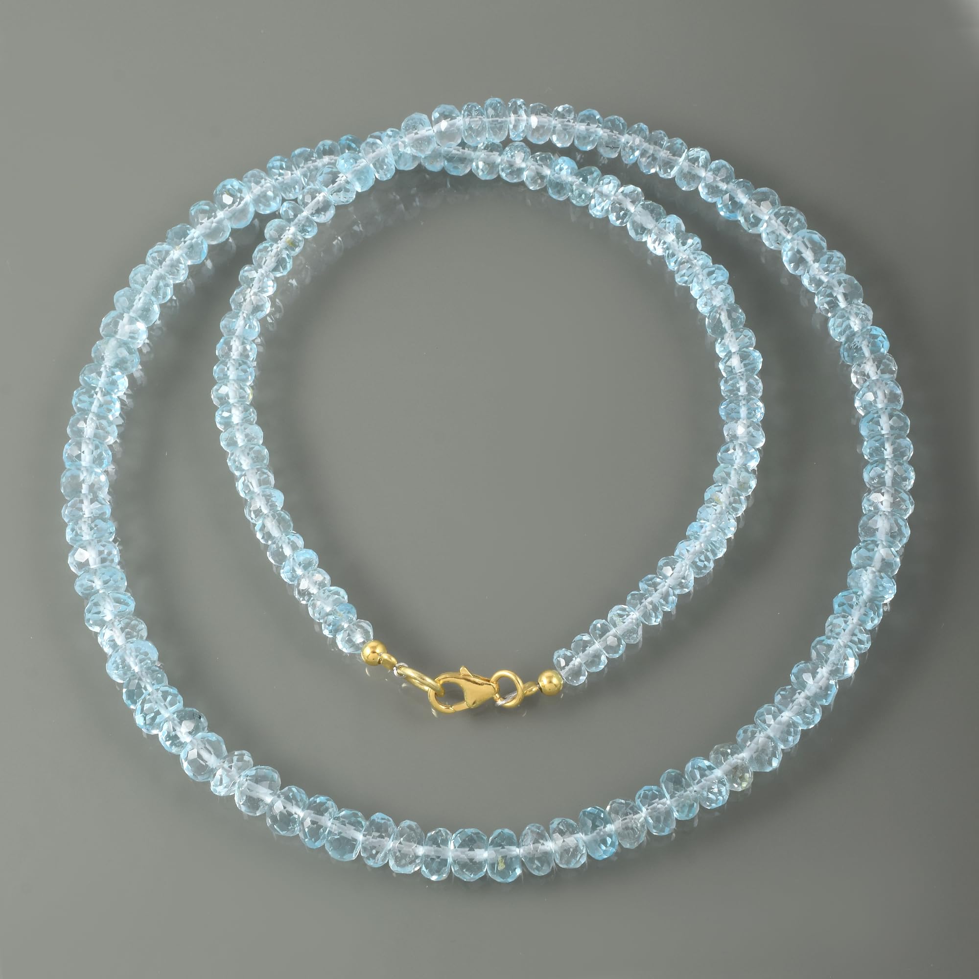 Collar de cuentas de topacio azul cielo natural de 4 a 5 mm, plata de ley 925 facetada hecha a mano, joyería de piedras preciosas de cristal, regalo para mujeres, Gema Plata esterlina,