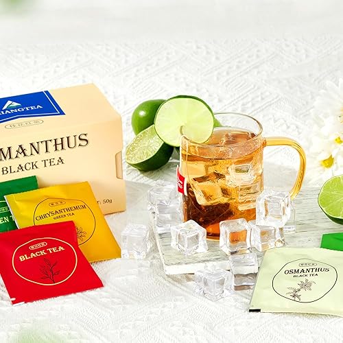 Miniatura 6 de LIXIANGTEA Osmanthus - Bolsas de té negro  Pétalo de Osmanthus 100% natural, té de Guihua chino  25 bolsas de té piramidal  Hoja suelta de