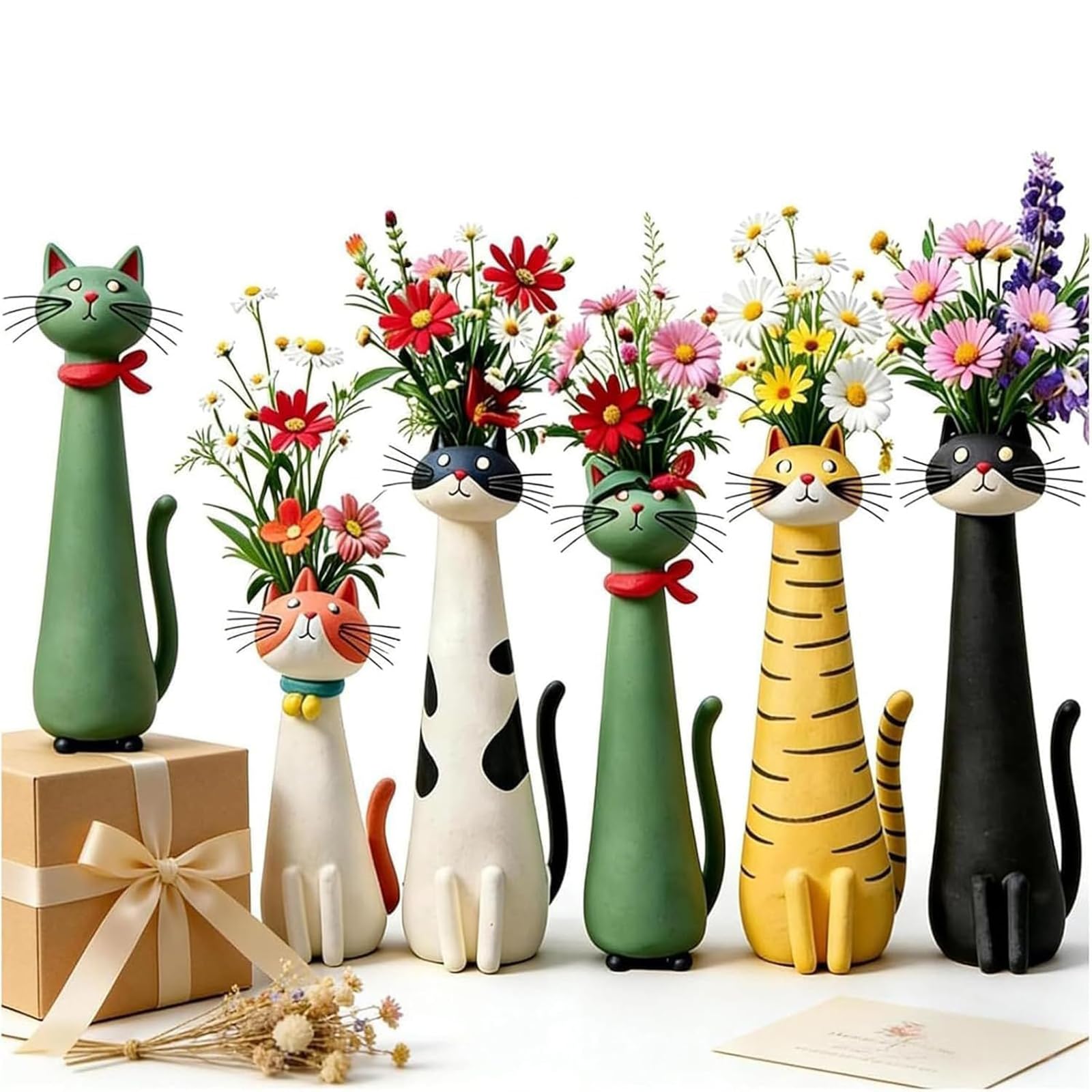 Handcrafted Quirky Cat Vase Modern Whimsical Resin Cat Flower Vase