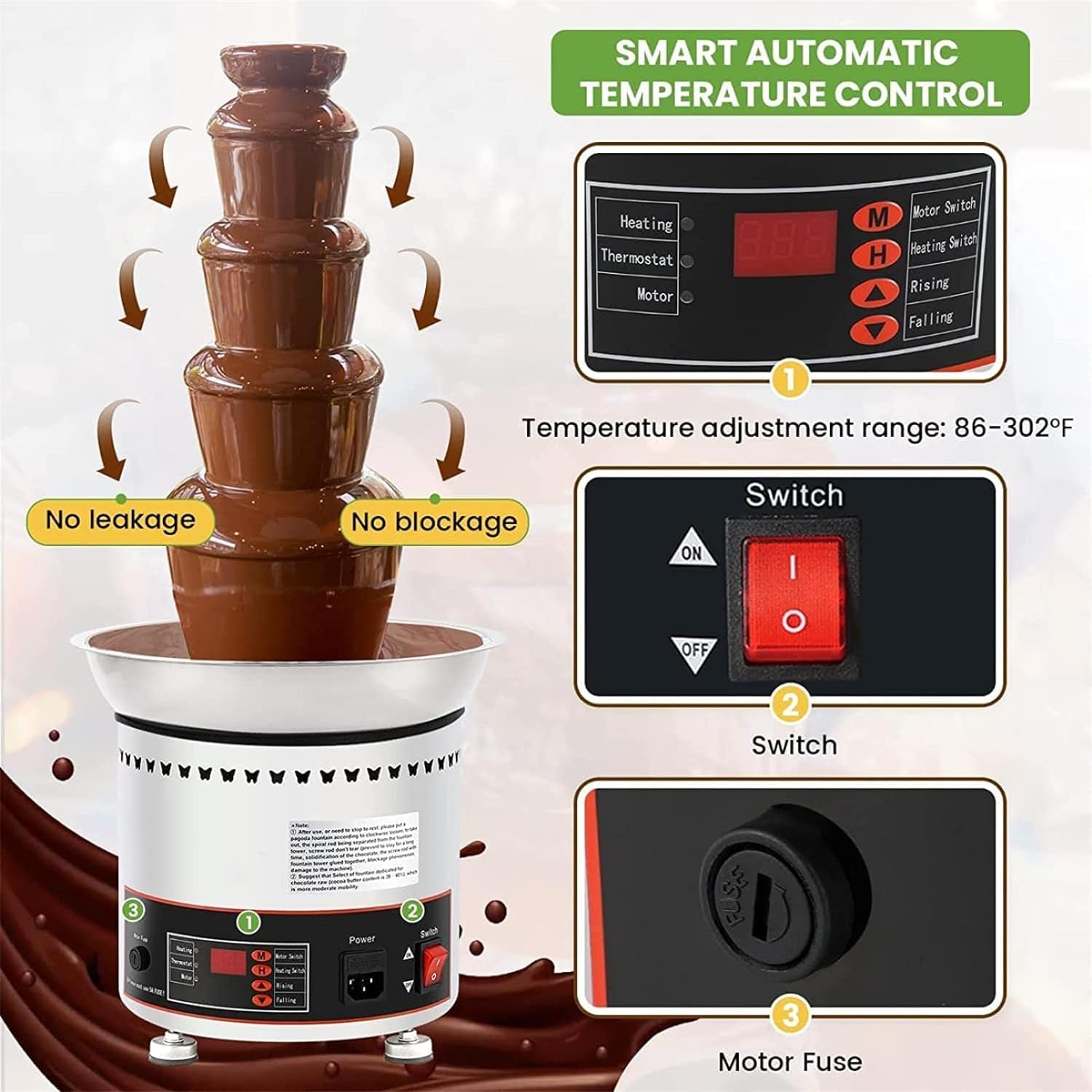 Fuente de Fondue de Chocolate, Fuentes de Chocolate comerciales, máquina de Cascada de Chocolate Grande de 5 Niveles, Torre de Fondue de Queso Caliente de Acero in,