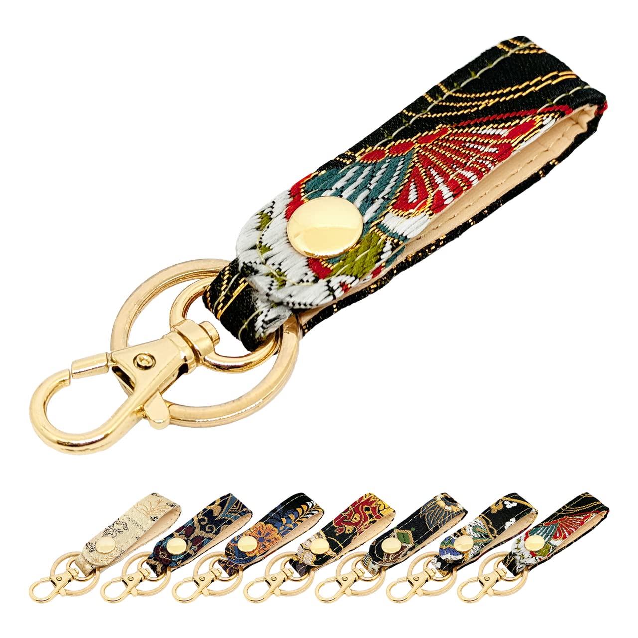 leo&aoi Nishijin Key Ring, Brocade Keychain, Snap Button, Belt-type, Bag Charm, Japanese Pattern, Japanese Style, Key, Women's, Men's, Moon Shadow, Wave Butterfly : Clothing, Shoes & Jewelry