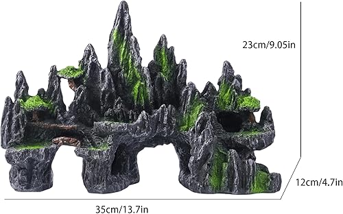 Miniatura 2 de Decoraciones grandes para pecera, adorno de acuario con vista de montaña con puente de cueva de casa de árbol, grande
