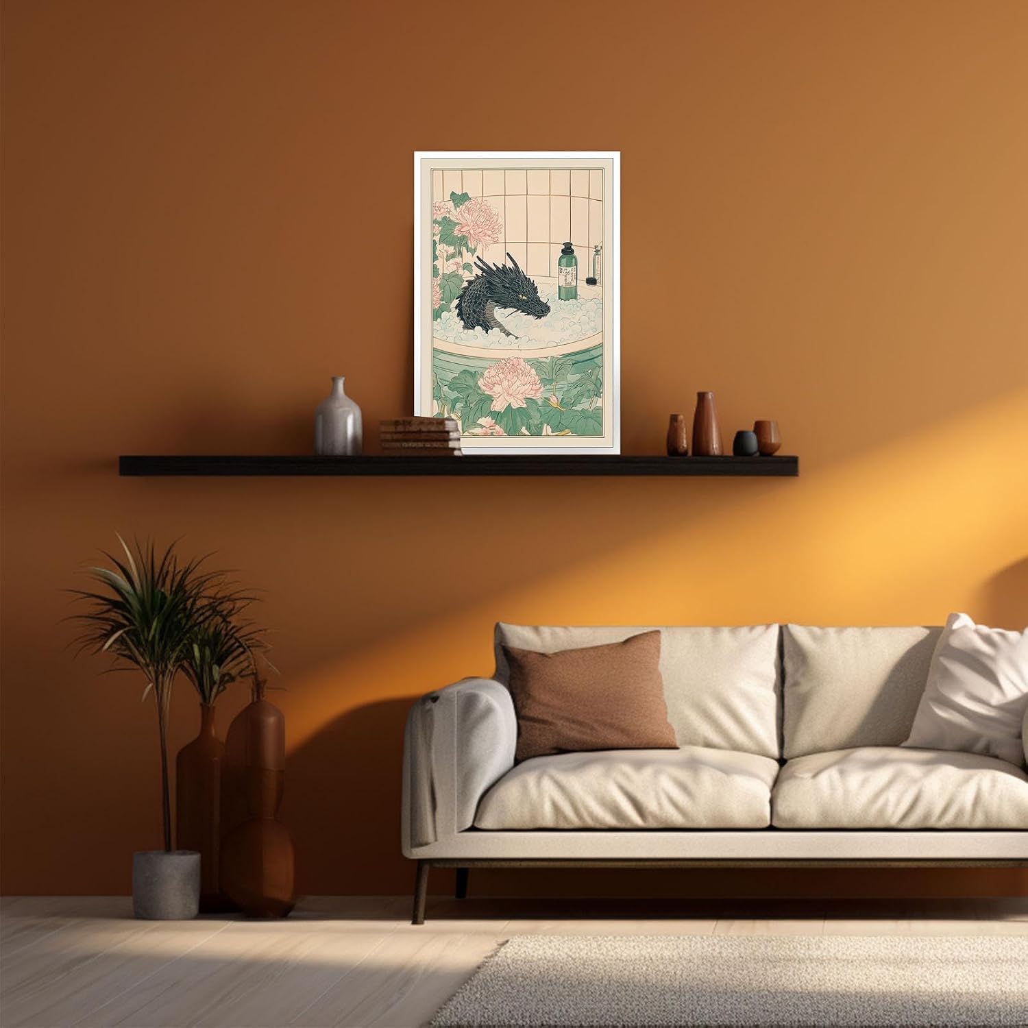 Viokalt Japanese Bathroom Black Dragon Wall Art Neutral Minimalist Mythical Dragon Canvas Posters Japan Art Aesthetic Prints Painting For Family Living Room Bedroom Wall Decor 8x12in Unframed