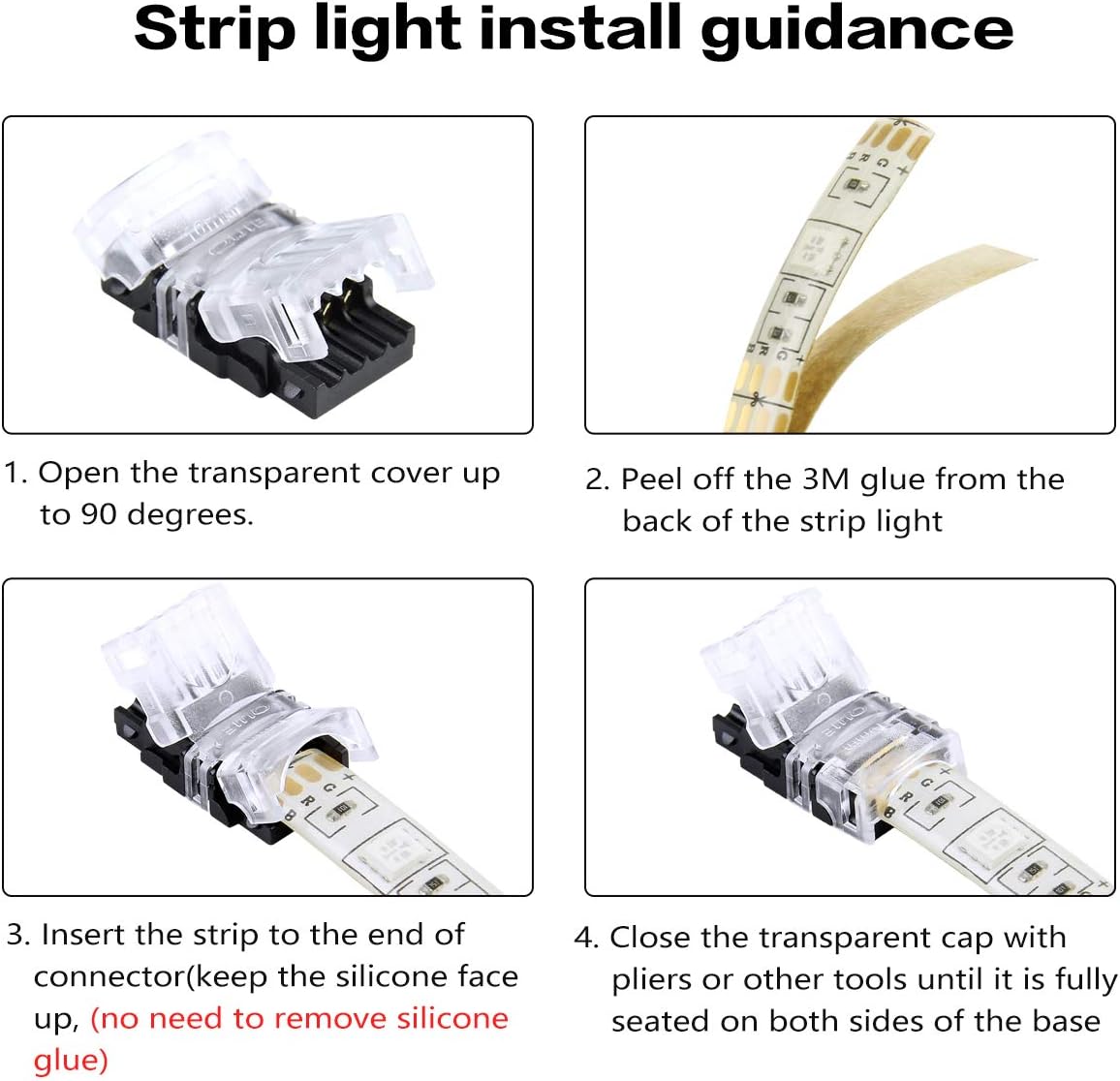 SUPERNIGHT 10 Pack 2 Pin LED Connector for Non-Waterproof 8mm 3528 2835 Single Color LED Strip Lights, Strip to Wire Quick Connection Without Stripping Wire