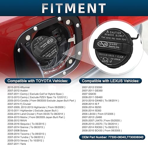 Miniatura 3 de Tapa del depósito de combustible compatible con Camry 4Runner Avalon Corolla Highlander Sienna Tacoma Tundra FJ Land Cruiser Matrix Rav4 Sequoia