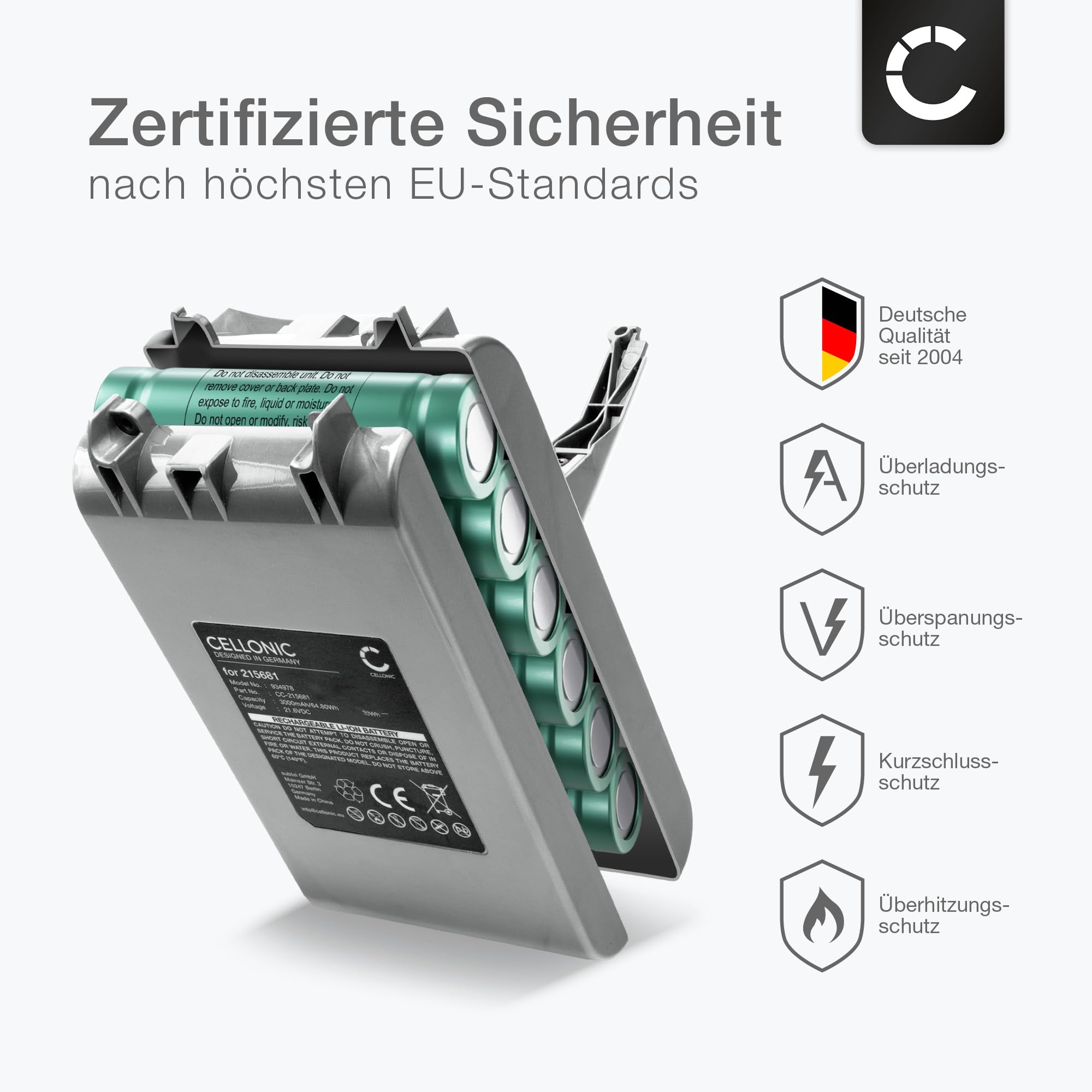 CELLONIC, Akku für Staubsauger kompatibel mit Dyson V8 Absolute, 215681, VE6 Type B (21.6V, 3000mAh) - Batterie mit Schraube
