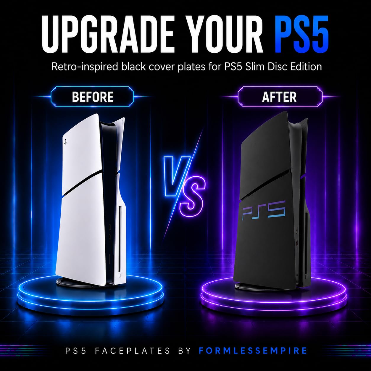 Piastra frontale per PS5 Slim Side Shell Plate PlayStation 5 Disc Edition, custodia di ricambio accessorio di ricambio, piastra nera, antigraffio, protezione antipolvere (Retro Slim Disc Edition)