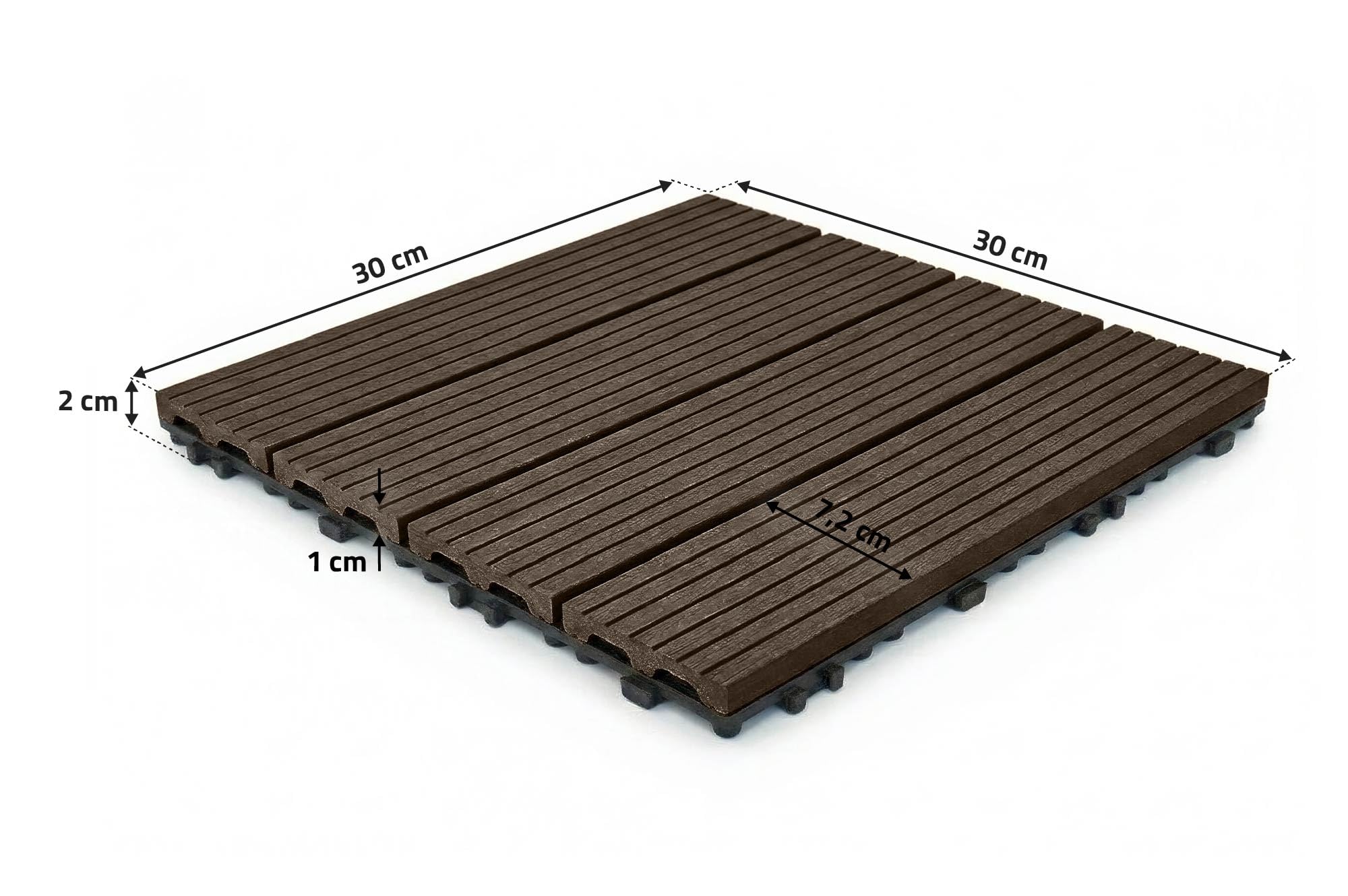 Casanoov Lot de 30 dalles clipsables terrasse en composite SERRA marron rainuré 30x30cm