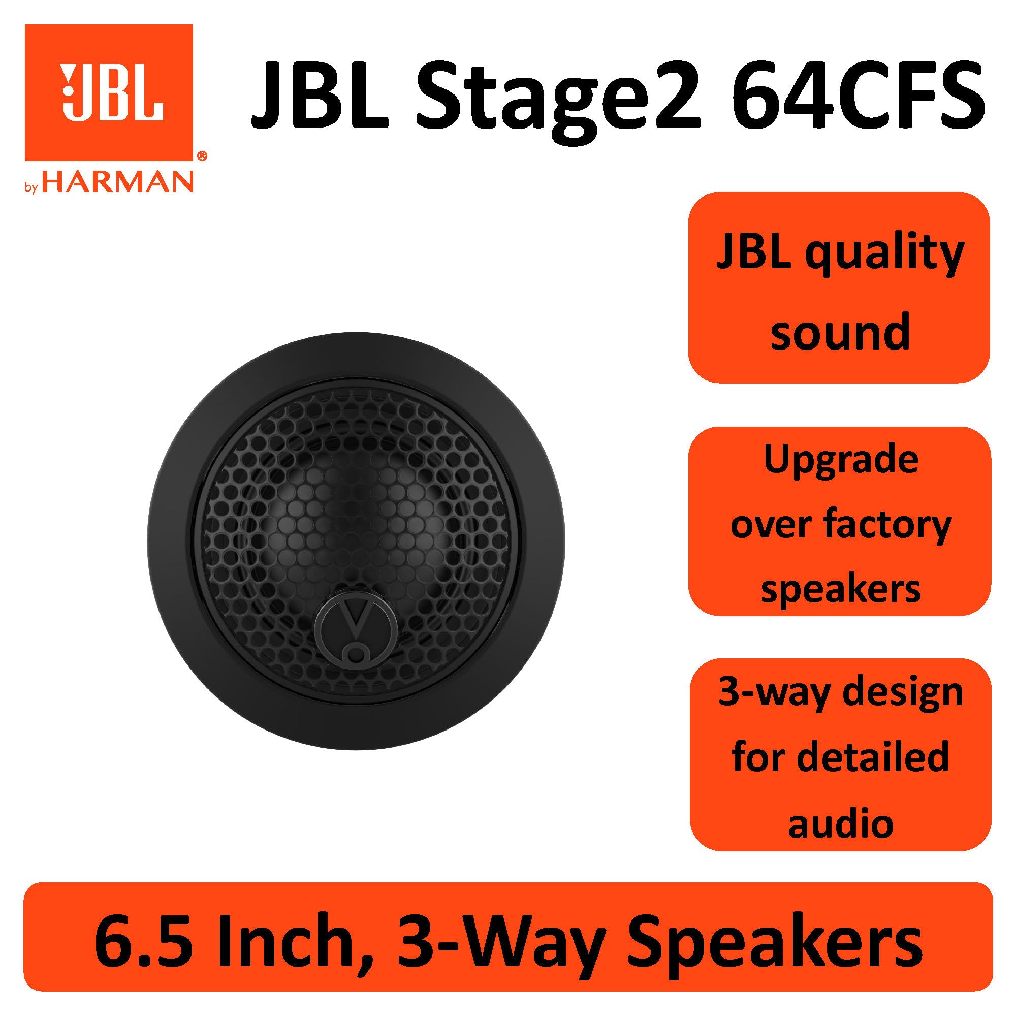 JBL Stage2 64CFS Gen2 2-Wege Komponentensystem 6,5 Zoll 45 W RMS, 270 W Peak, 4 Ω, 91 dB, Plus One™ Polypropylen-Woofer, PEI-Hochtöner, Slim-Design, Externe Frequenzweiche, einfache Installation