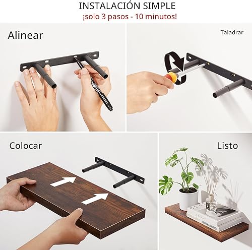 Miniatura 5 de BAYKA Estantes flotantes de baño para pared, estante sobre el inodoro, madera rústica para dormitorio, cocina o sala de estar, estantes de B. Marrón