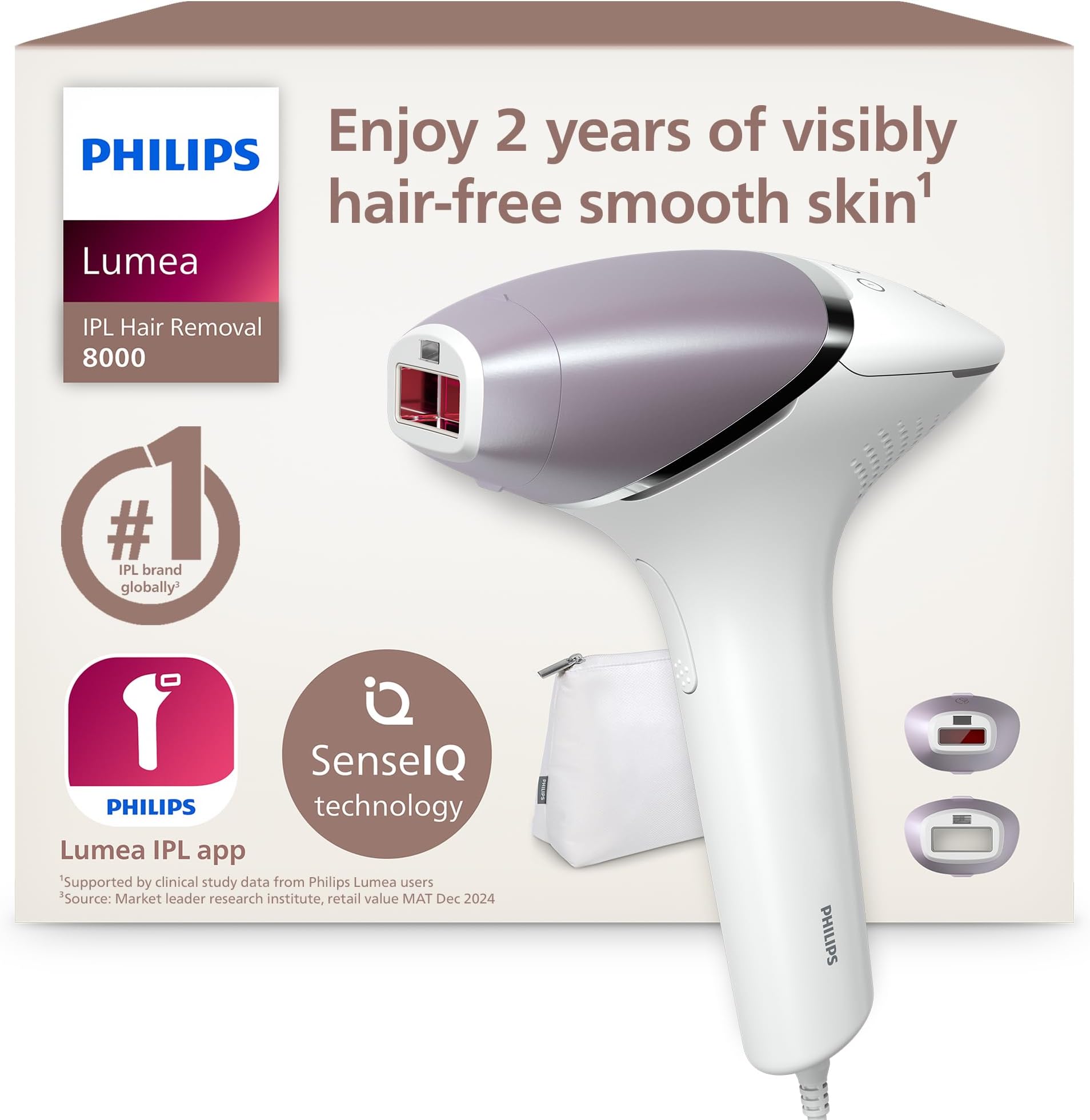 Lumea 8000 Series, IPL Hair Removal Device, Laser Hair Removal Alternative, SenseIQ Technology, 2 Attachments for Body and Face, Model BRI944/00