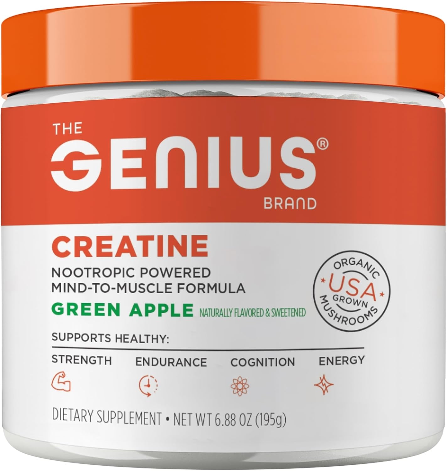 Genius Micronized Creatine Monohydrate Powder, Post Workout Supplement, Green Apple – 100% Naturally Flavored & Sweetened – Supports Muscle Building, Cellular Energy & Cognitive Function – 195g