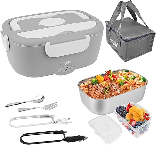 ErayLife Electric Lunch Box Food Heater 75W, Heated Lunch Box for Adults 12V24V110V for Car Truck Work, Upgraded Leak Proof Portable Food Warmer