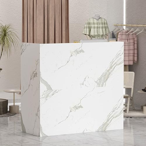 AIEGLE Escritorio de recepción con cajones y estantes de almacenamiento, mesa de recepción con paneles privados, para sala de recepción, sala de