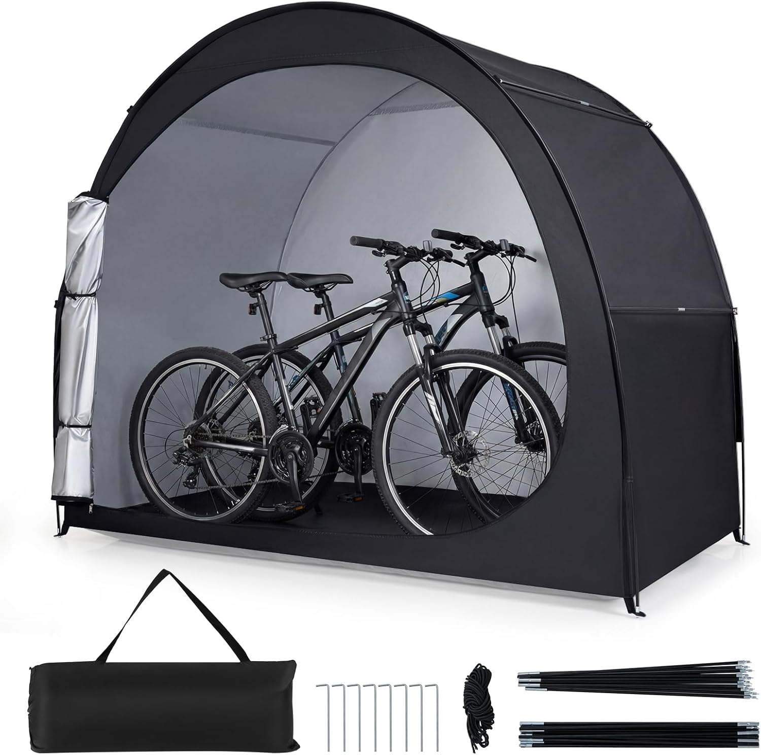 Goplus Bike Storage Tent, Portable Bicycle Shed w/Waterproof PU Coated Oxford Fabric, Floor Mat, Zippered Door, Bicycle Protection Cover Shelter for Motorcycles, Garden Tools, Lawn Mowers