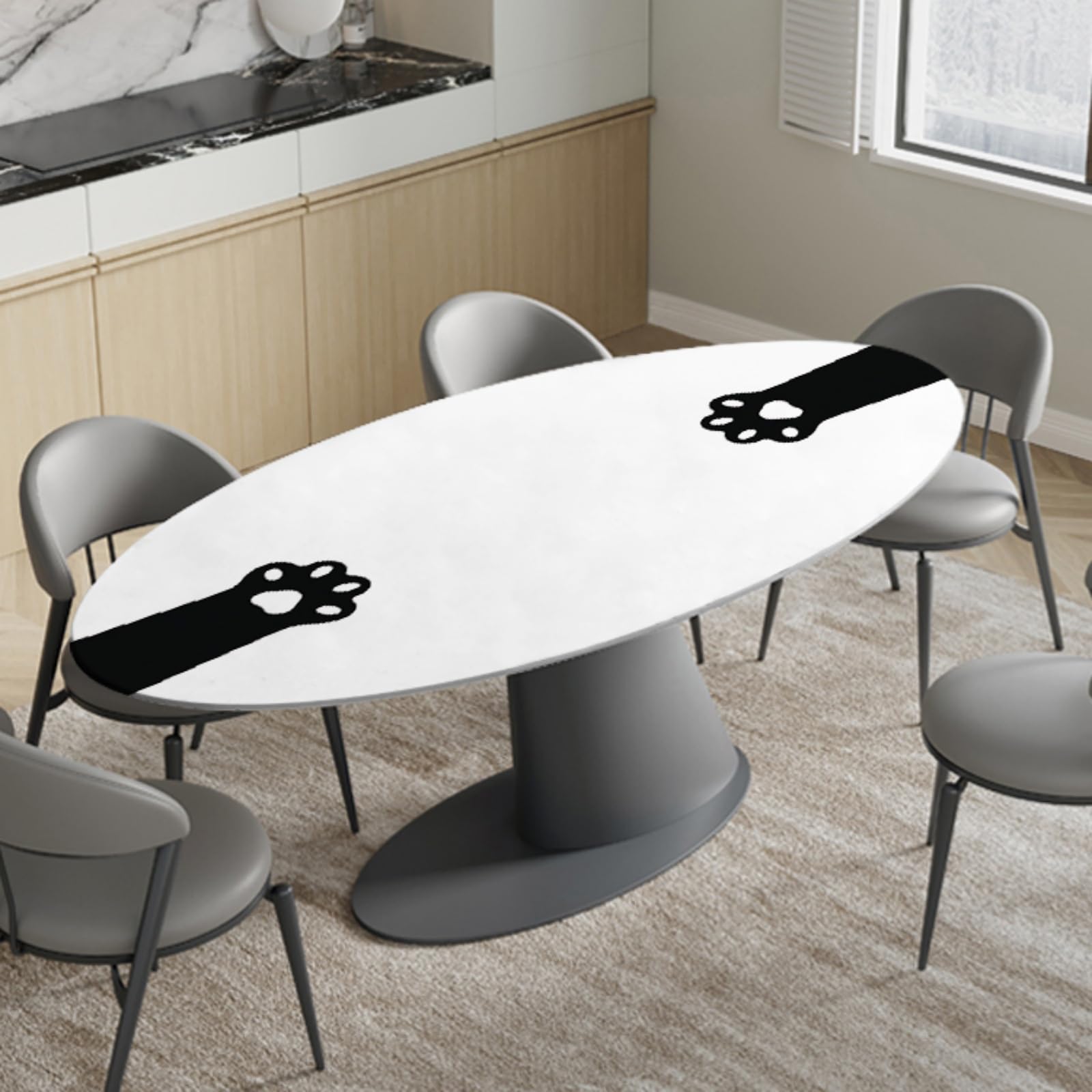 Morbuy Ovale Tischdecke mit Gummizug (Katzenpfote,155x265cm)