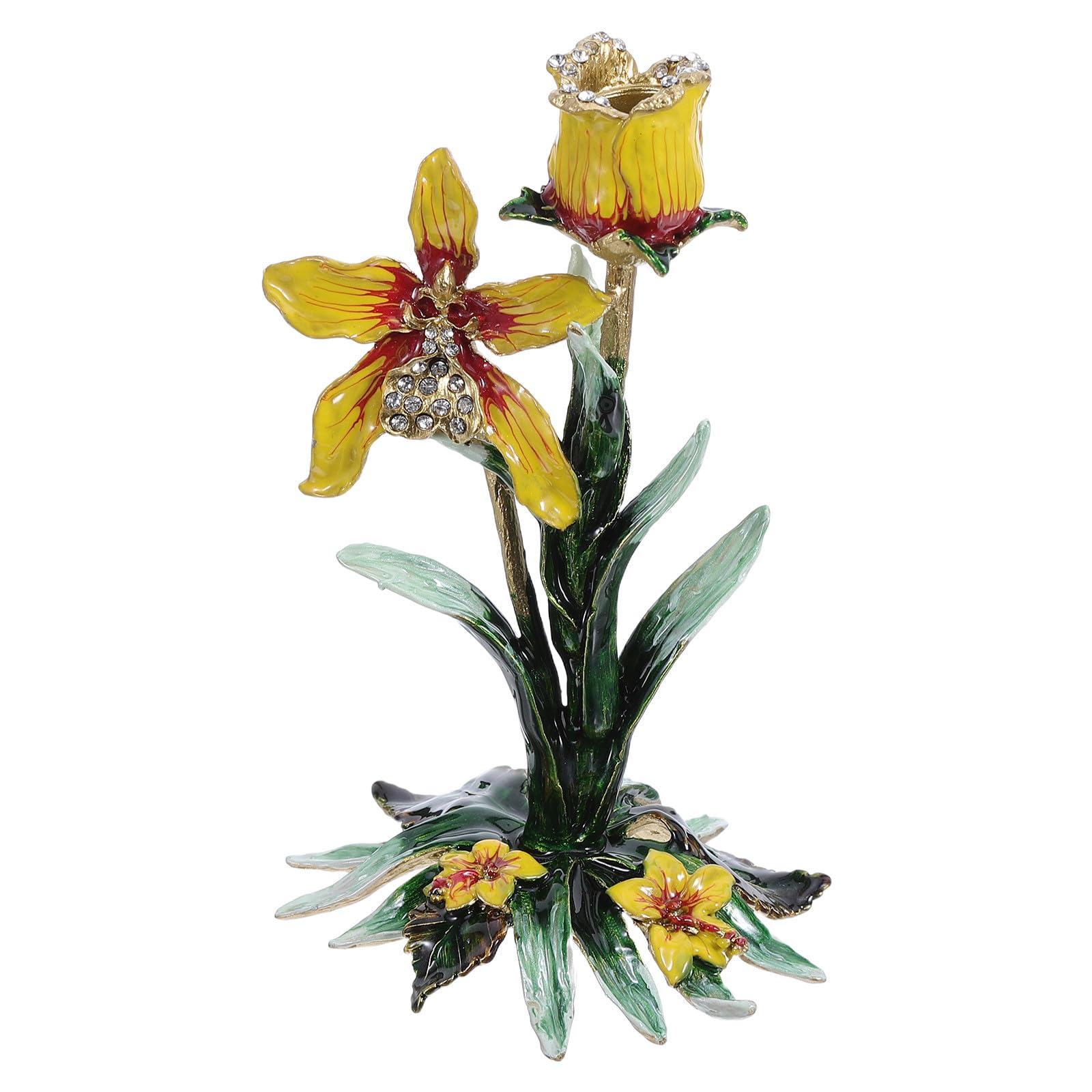 TOYANDONA Portacandele in Lega Finitura Smaltata a Forma di Fiore Design Vintage Botanico per Decorazioni Tavolo Matrimonio e Facile Manutenzione Resistente All'annerimento
