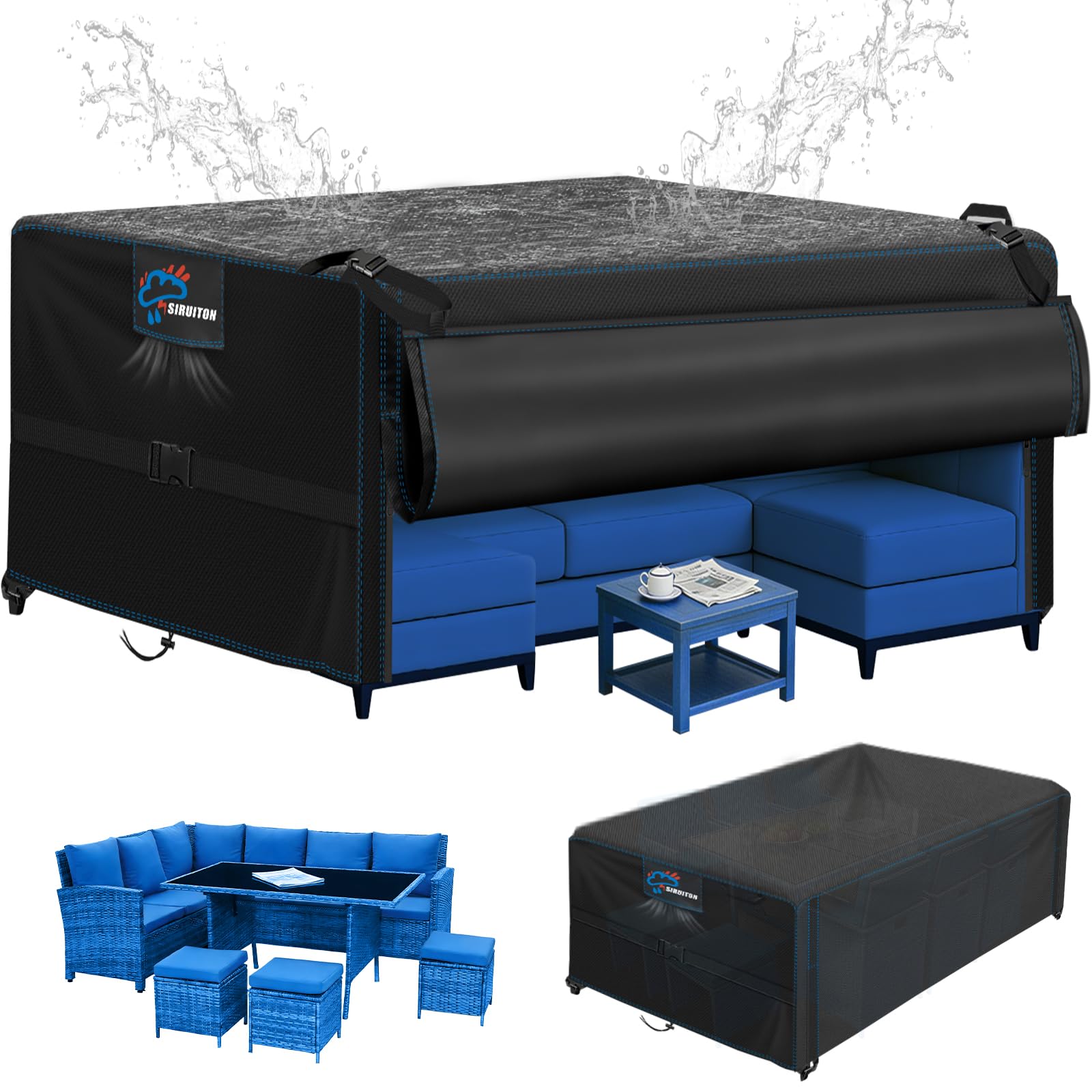 SIRUITON 242x125x90cm Garden Furniture Covers Waterproof Flip-Open Design,Heavy Duty RipProof 500D Large Patio Furniture Set Cover,Patio Garden Table Cover,with Zipper,Windproof & UV Resistant — image 1