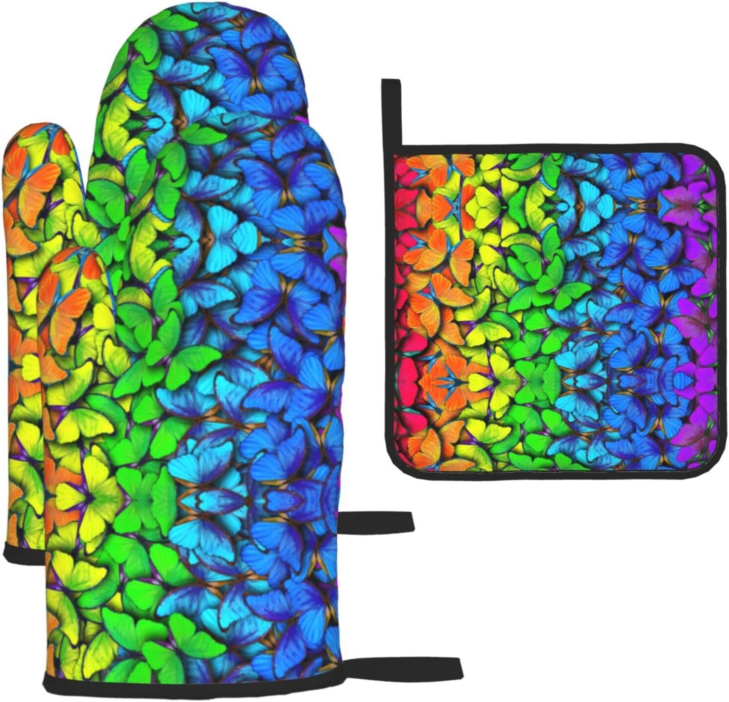 Colorful Butterfly Print Heat Resistant Microwave Gloves, Used for Baking, Cooking, and Fashion Kitchen Essentials