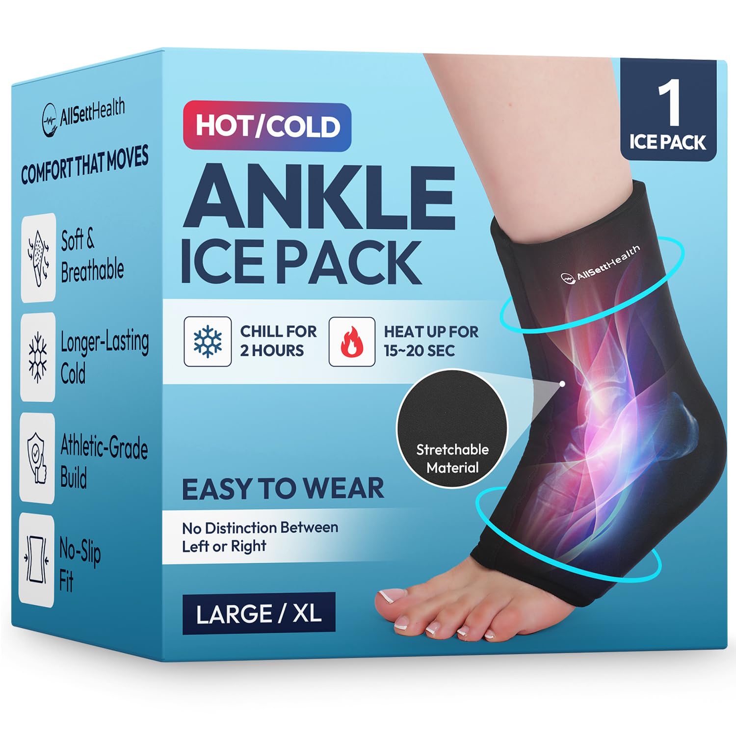 AllSett Health Ice Pack Ankle Brace Large XL