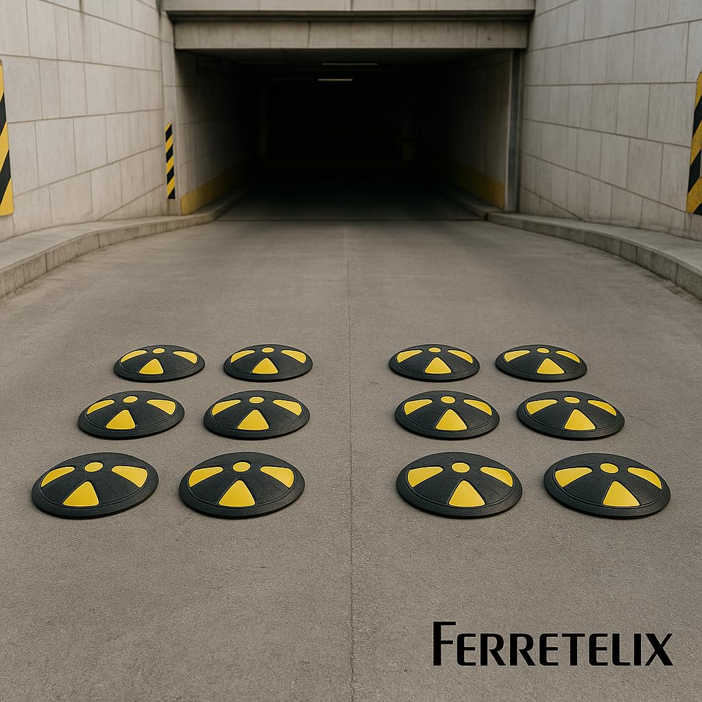 Ferretelix® Reductor de Velocidad Lenticular (6 piezas) – Ø 22 cm x 4 cm Alto + Tornillo y Taco