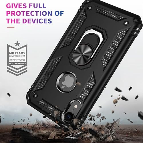 Miniatura 6 de Funda protectora para iPhone XR, con protector de pantalla de vidrio templado incluido, funda protectora de doble capa de grado militar con anillo