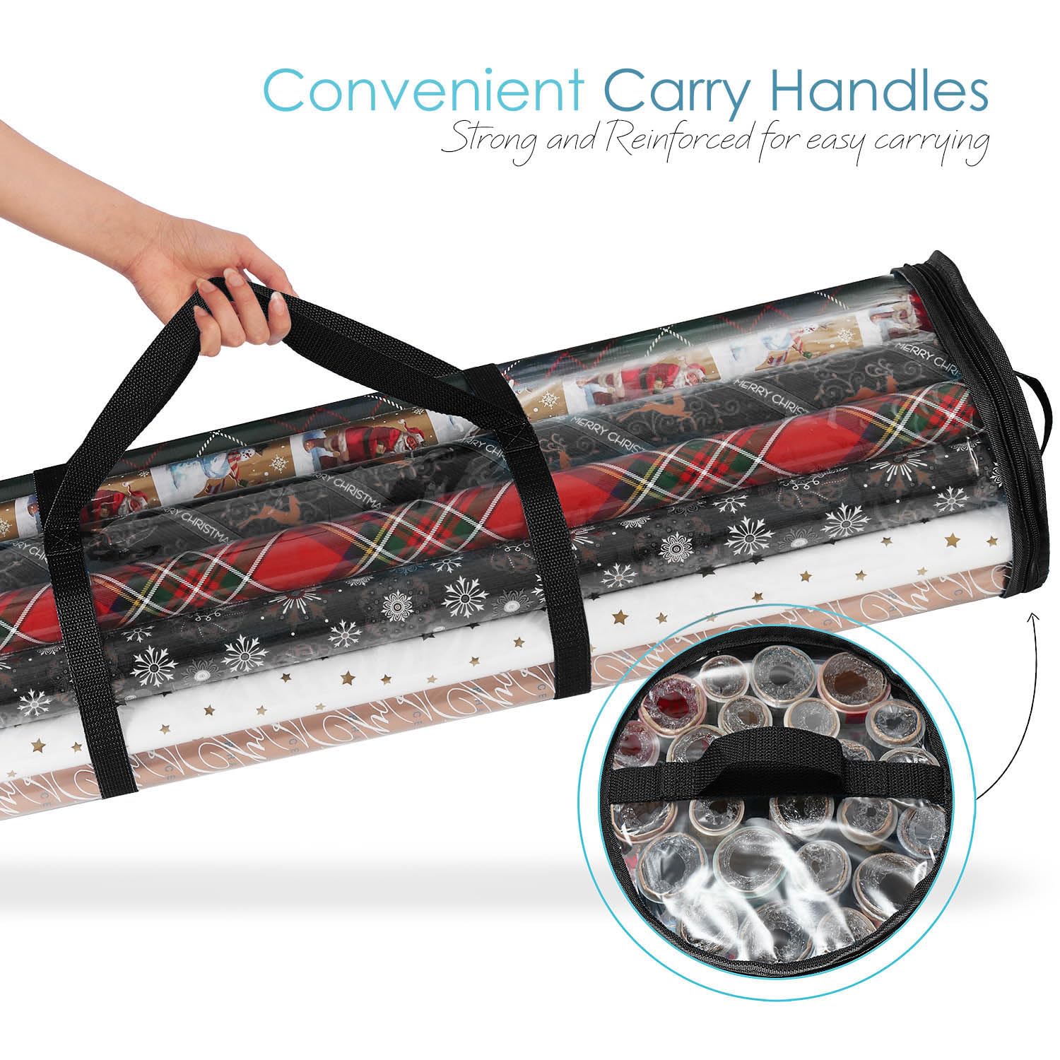 Hearth & Harbor Geschenkpapier-Aufbewahrungsbehälter – Weihnachts-Aufbewahrungstasche mit Innentaschen – Geschenkverpackungs-Organizer für bis zu 36 Rollen à 101,6 cm – reißfester