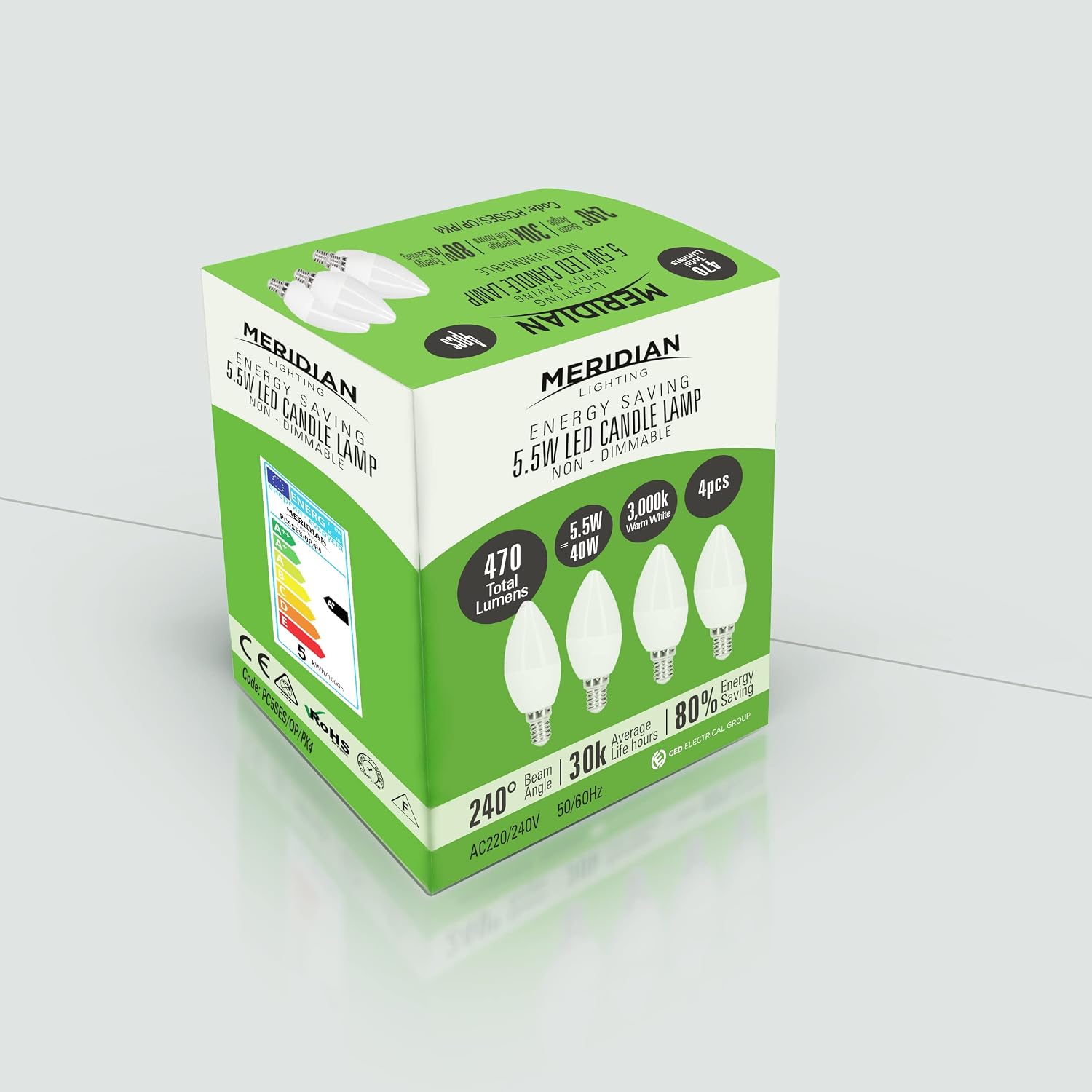Meridian 5.5W SES/E14 Opal Candle Lamp Bulbs (Pack of 4), Warm White, 4 Count (Pack of 1) - Image 4