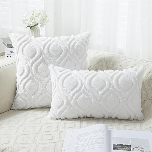 Miniatura 3 de BVEED Throw Pillow Covers 12x20 Inch Decorative Boho Pillow Covers Set of 2 Luxury Soft Plush Short Faux Wool Cushion Covers for Couch Sofa