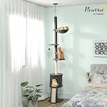 PawHut Floor to Ceiling Cat Tree, 5-Tier Cat Tower Adjustable Height 87"-94.5" with Sisal Scratching Post, Condo, Hammock, Ramp, Climbing Activity Center for Indoor, Dark Grey
