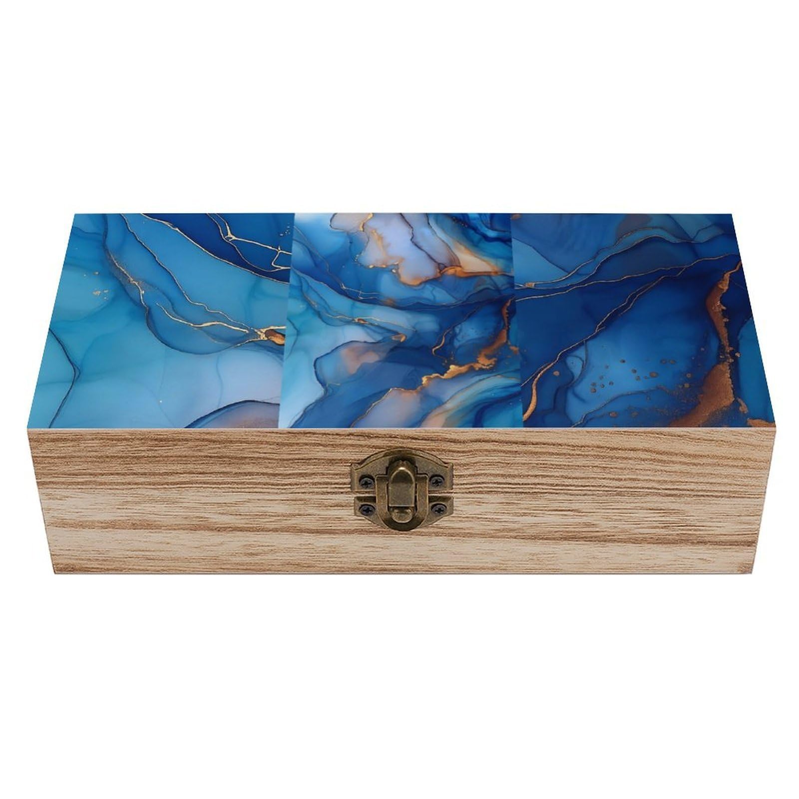 Oudrspo Blue Gold Marble Retro Wooden Storage Box Keepsake Jewelry Decorative Art Storages Box Gift Boxs