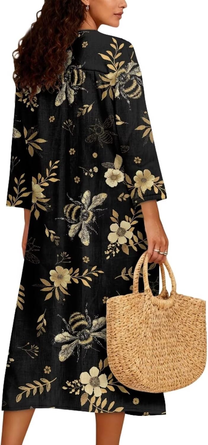 Linen Dress Maternity Dress Long Sleeve Sundress Relaxed Fit Evening Gowns