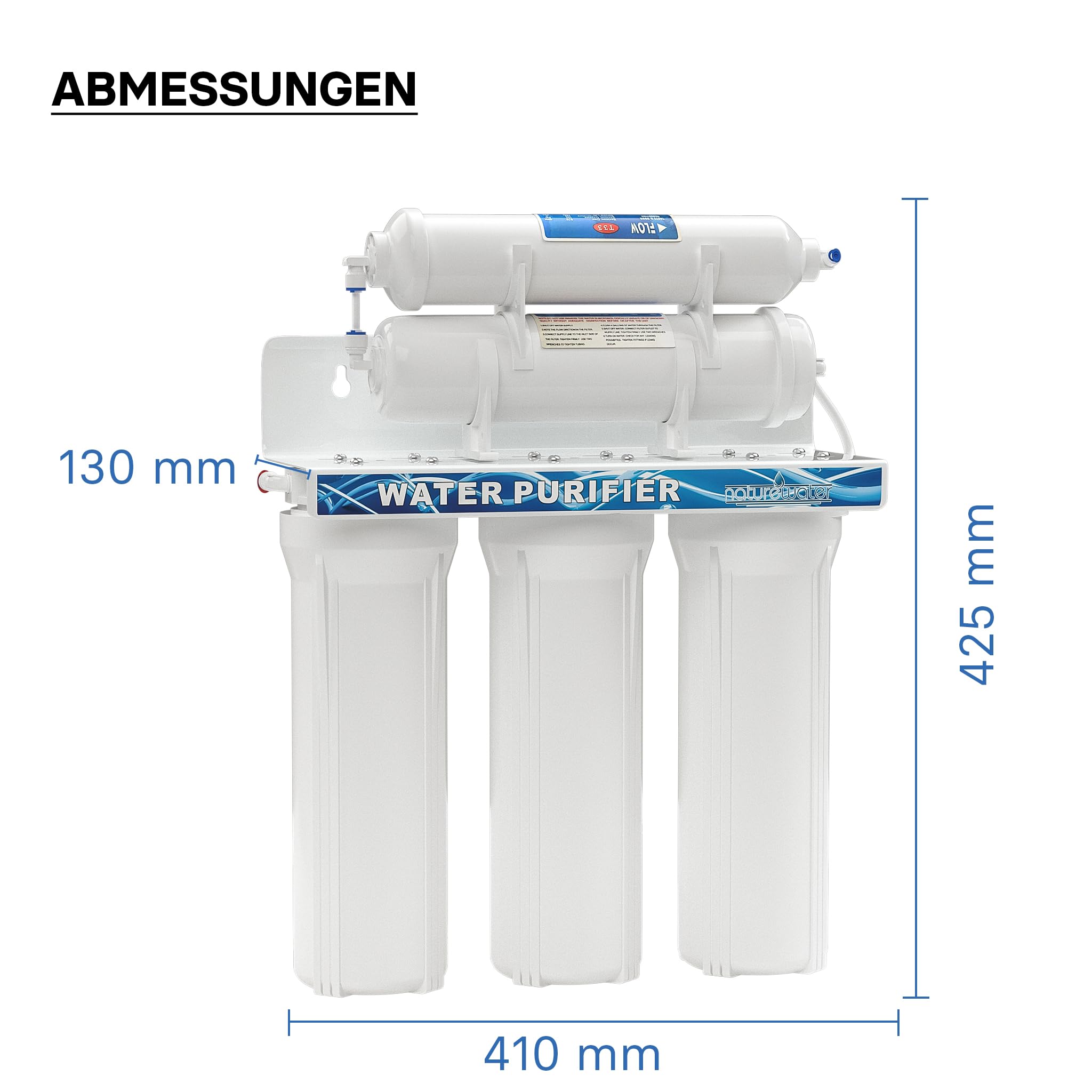 Naturewater NW-PR305 5 Stufen Wasserfilter, 5 µ, PP Kartusche, Untertischfilter Wandhalterung, Filterschlüssel, Sedimentfilter Aktivkohle, Wasserhahn, 2,5m Schlauch, Kurzdreiwegeventil, Kugelhahn