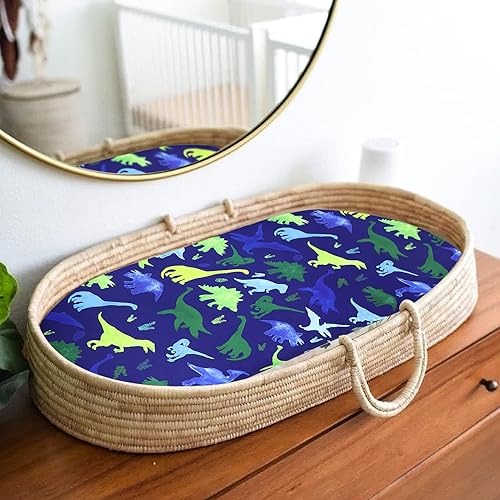 Miniatura 5 de Sábana de moisés para bebé, elástica, ultra suave, universal para rectángulo ovalado y reloj de arena, cesta de moisés de dinosaurio