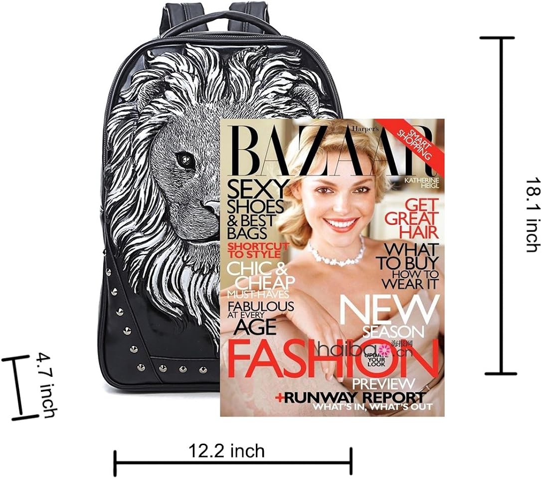 Exclusive Discount 70% Price 3D Animal Head Backpack, Studded PU Leather Cool Laptop Backpack College Bookbag (Lion-Black)