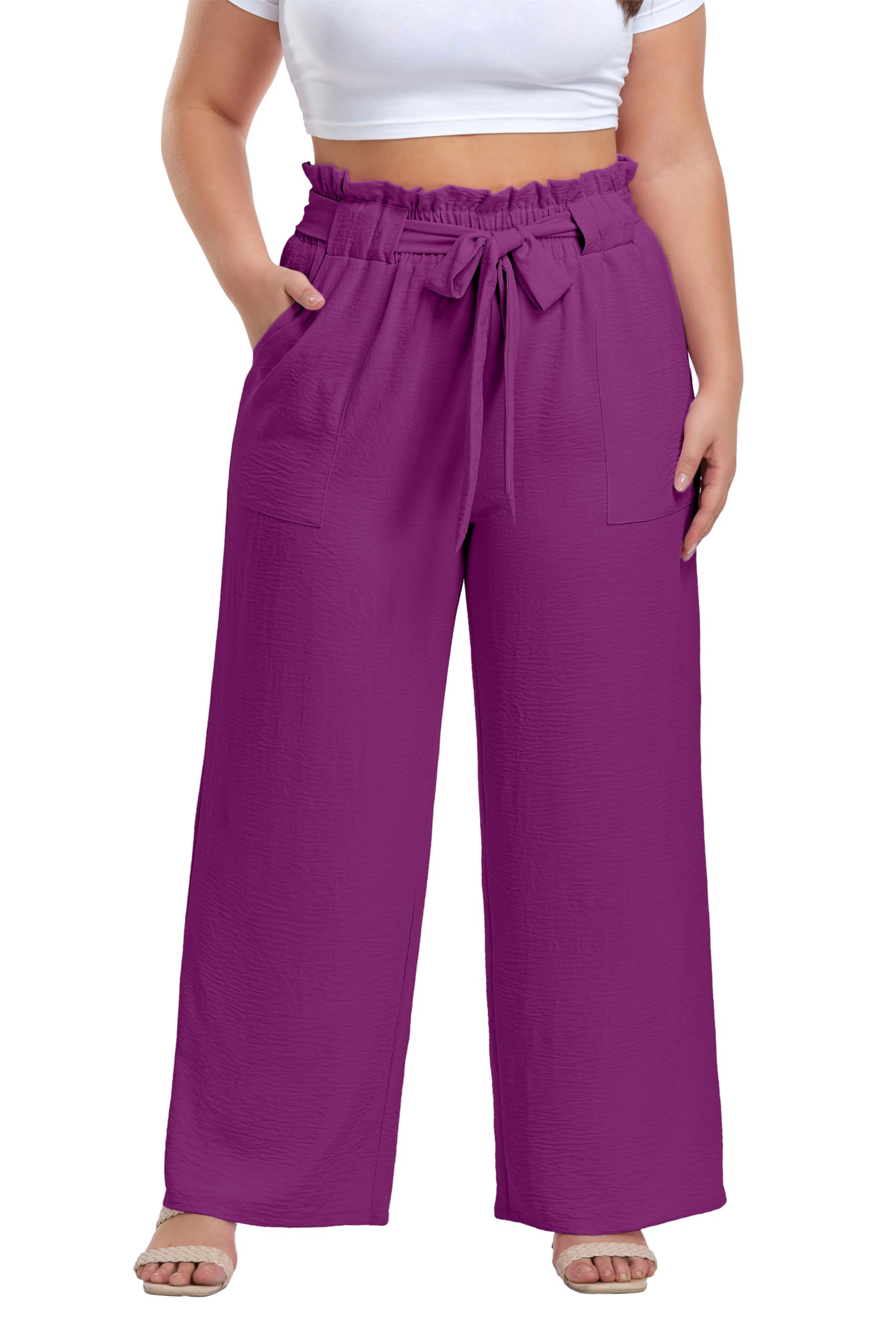 OLRIK Plus Size Pants for Women High Waisted Wide Leg Casual Palazzo Pants