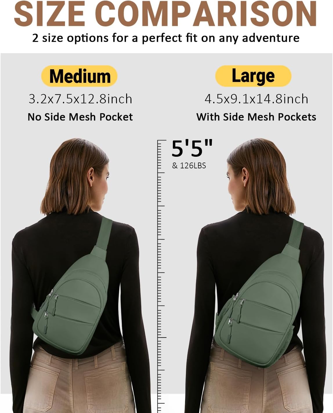 Tuwubi Crossbody Bags for Women, Sling Bag for Men, Small Hiking Backpack Anti Theft Lightweight for Outdoors Travel （L, Sage Green）