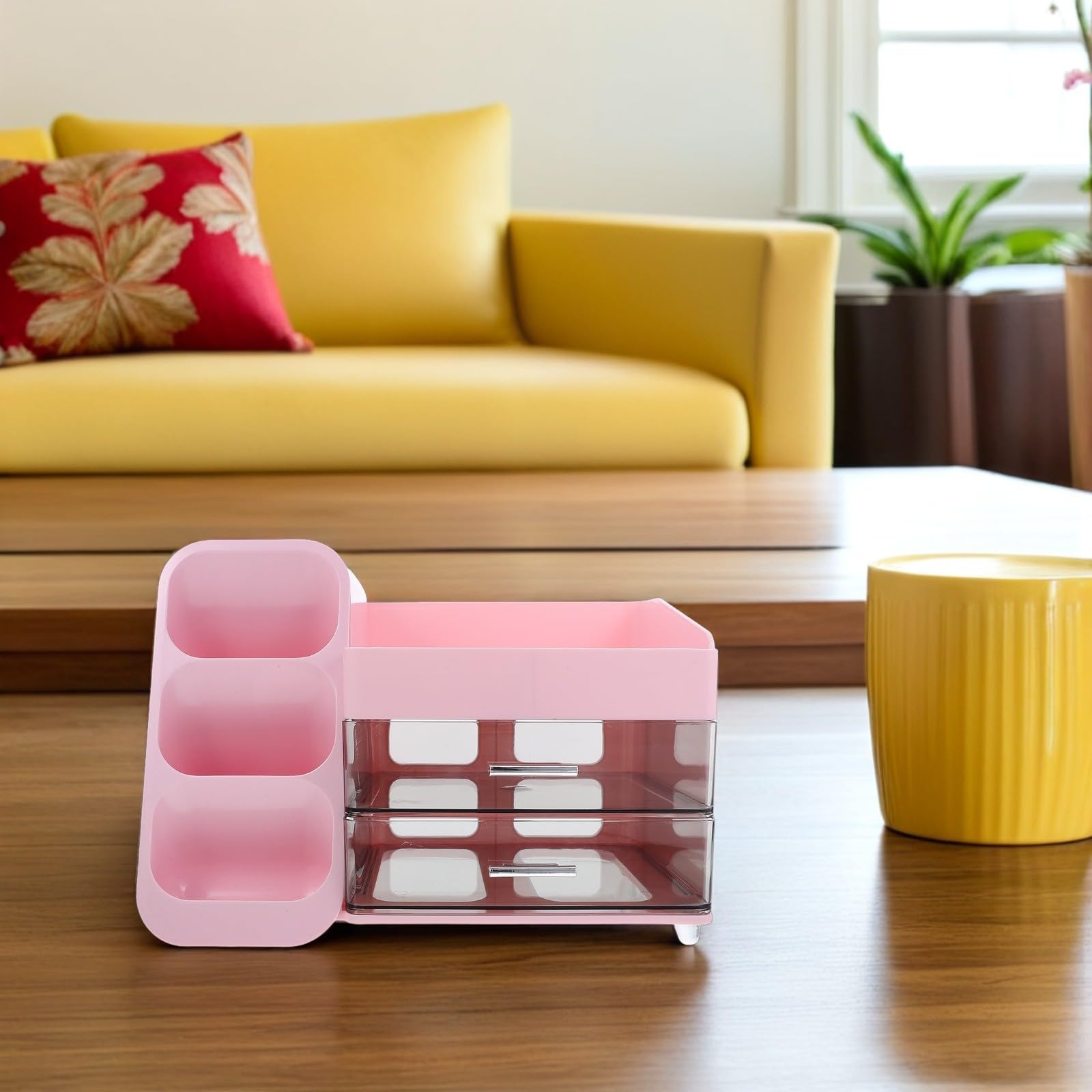 OSALADI Aufbewahrungsbox Rosa mit Trennwänden aus Kunststoff, Kosmetik
