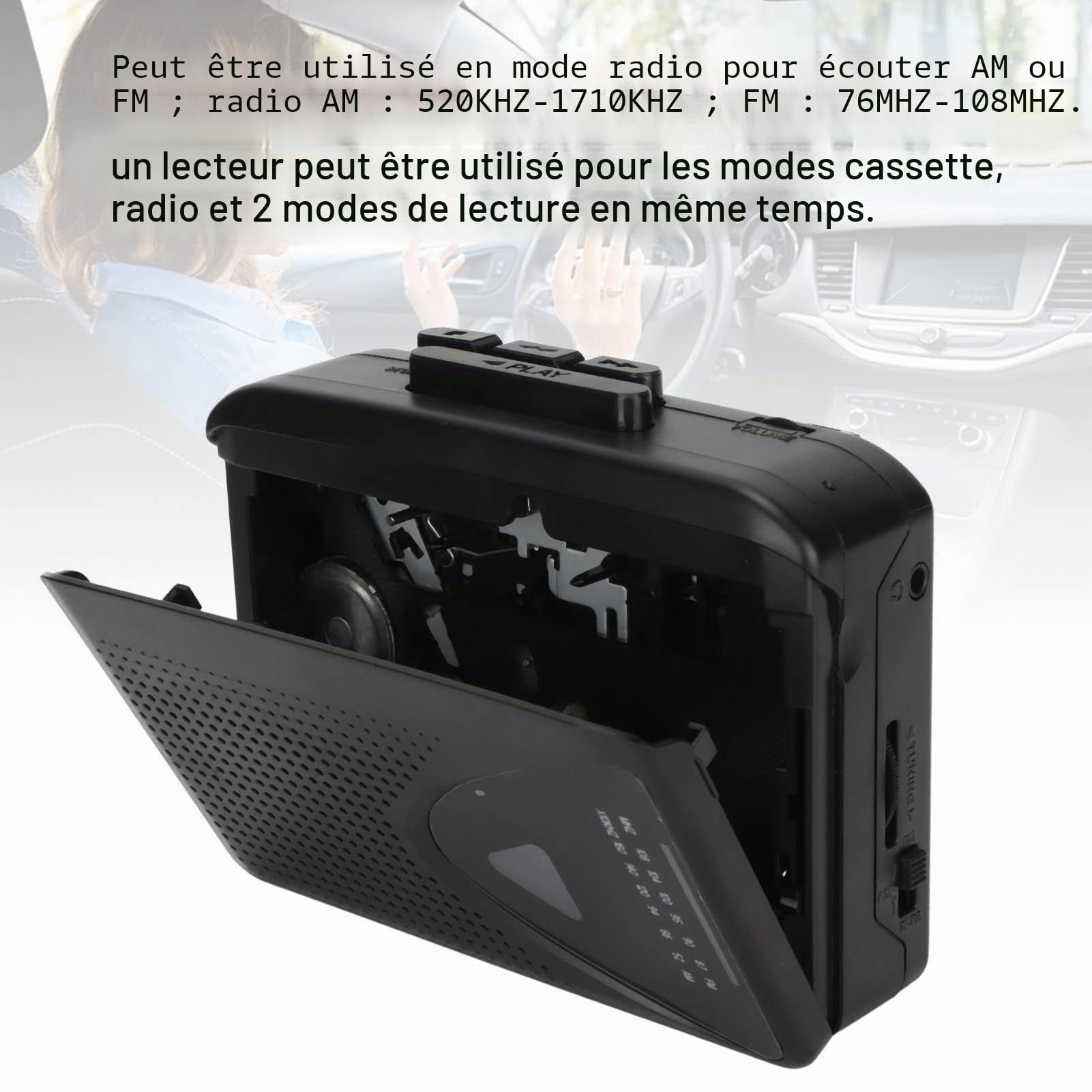 Lecteur de Cassettes Portable Style Classique, Enregistreur Audio Musique avec Convertisseur Numérique pour Conversion Analogique