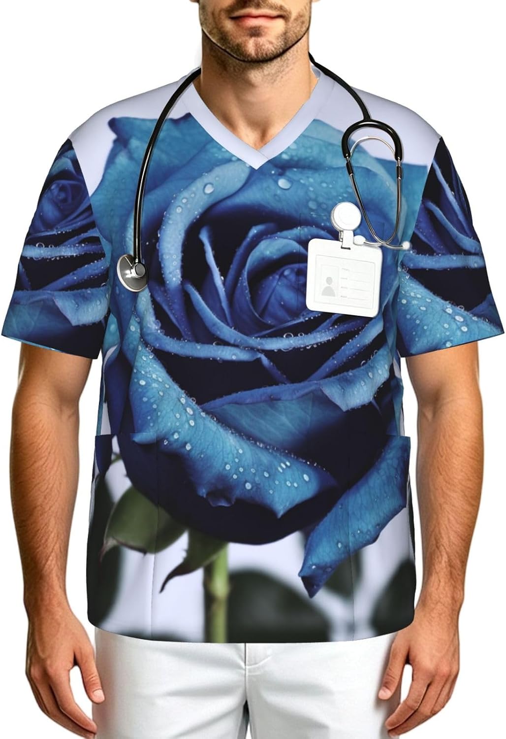 Professional Scrub Tops for Men, Classic V-Neck Workwear with 3 Pockets