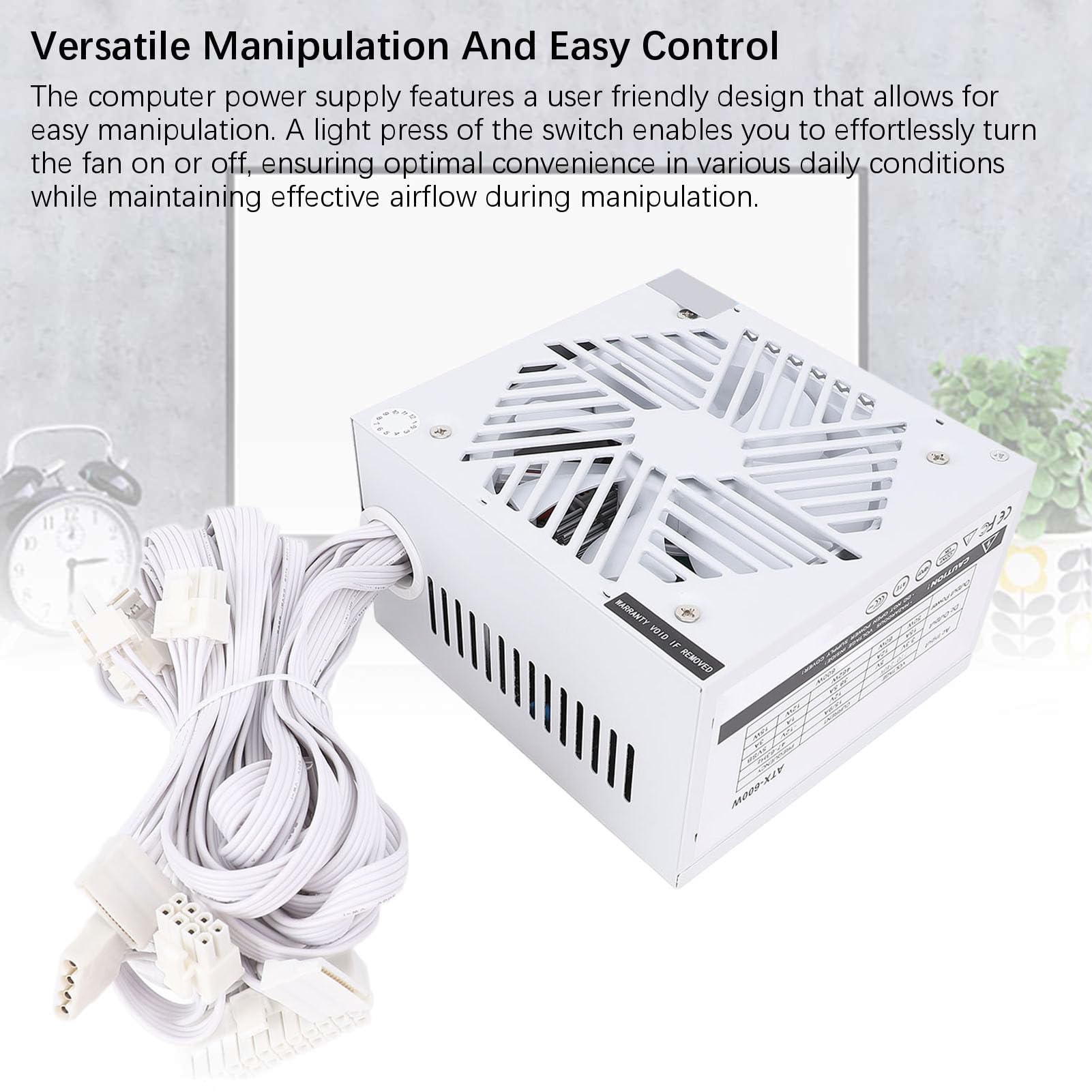 Kadimendium Alimentatore ATX Modulare da 600 W con Controllo Intelligente della Temperatura per PC Costruito a Risparmio Energetico, Colore Bianco