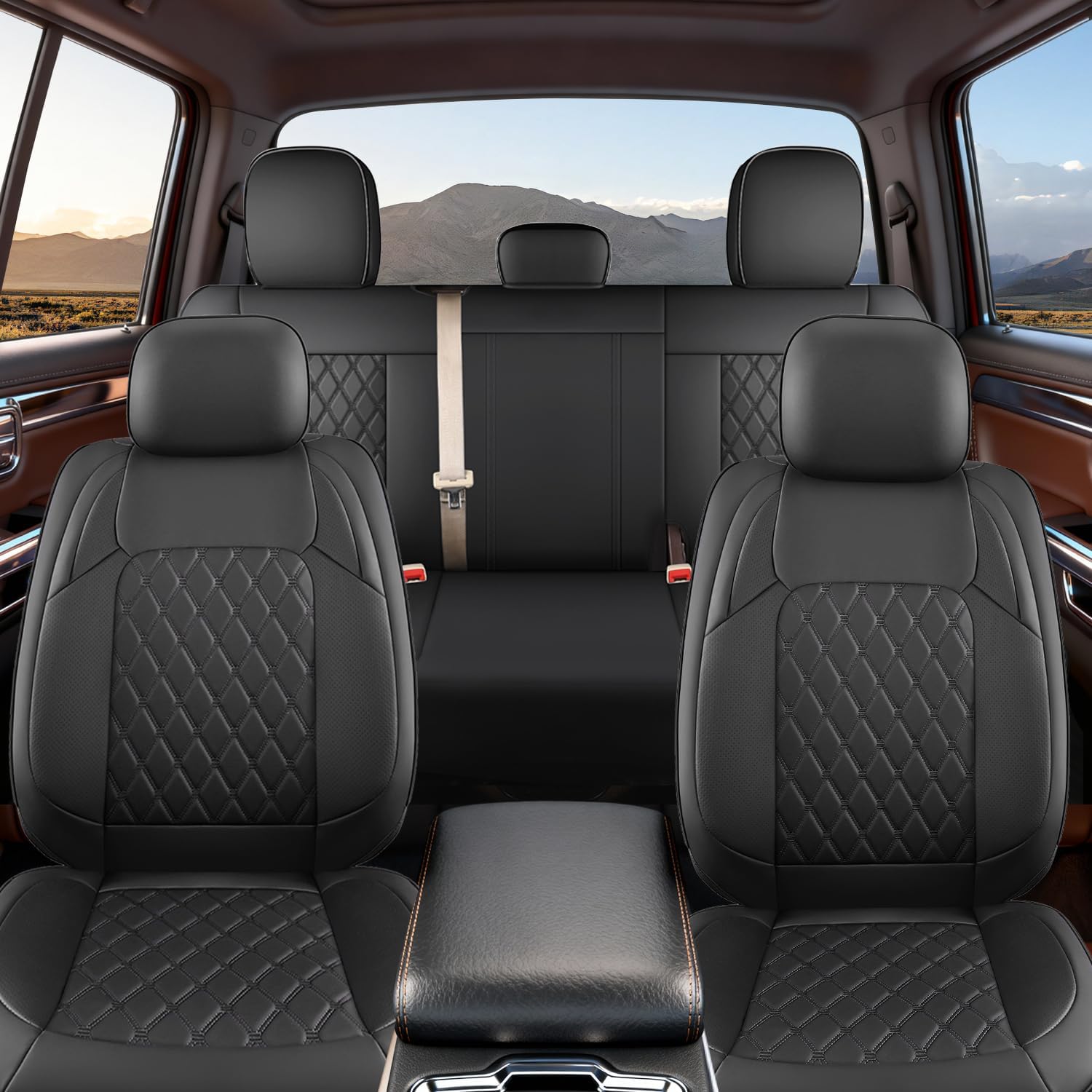 Umbrauto Custom Seat Covers fit for Dodge Ram 1500 2500 3500, Full Coverage Luxury Leather Ram Truck Seat Cover 2009-2025 Compatible with Crew Cab Double Quad Regular (Black, Full Set (Flat Rear)) Black (Full Set Flat Rear) Ram1500/2500/3500(09-25Year)