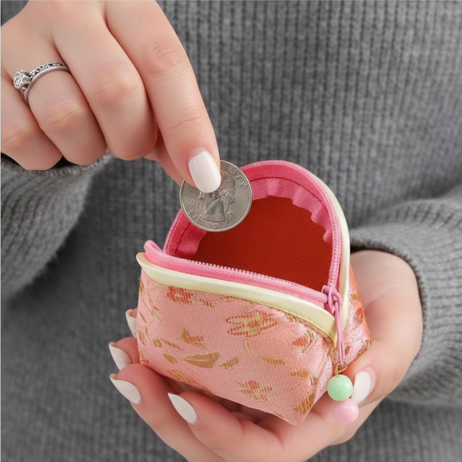 ZOOFOX 30 Pieces Silk Coin Purse for Women, Embroidery Jewelry Gift Bags with Zipper and Beaded Pulls, Mini Change Purse for Daily Life, Cars, Travel and Party - Image 5