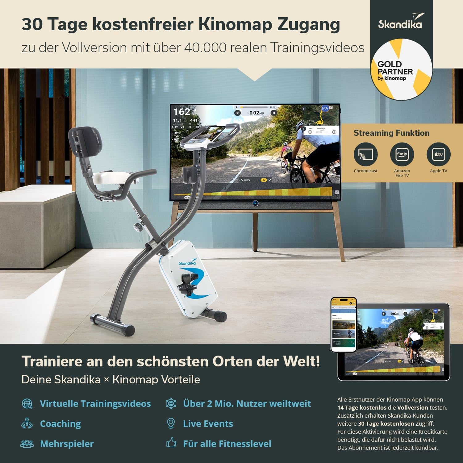 Skandika Foldaway X-2000 składany rower fitness z Bluetooth, uchwytem na tablet, oparciem, komputerem wielofunkcyjnym, czujnikami pulsu i 16-stopniowym, komputerowym oporem