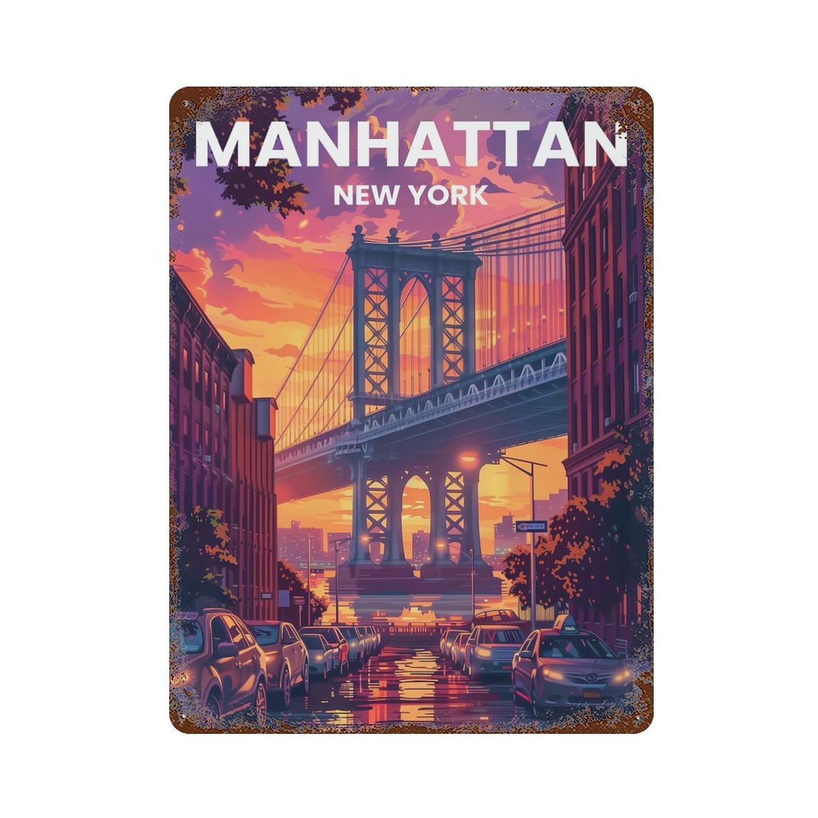 Manhattan District Retro Metal Sign 15.7"x11.8", Farmhouse Wall Decor for Cafe, Home Bar And Lounge Decor