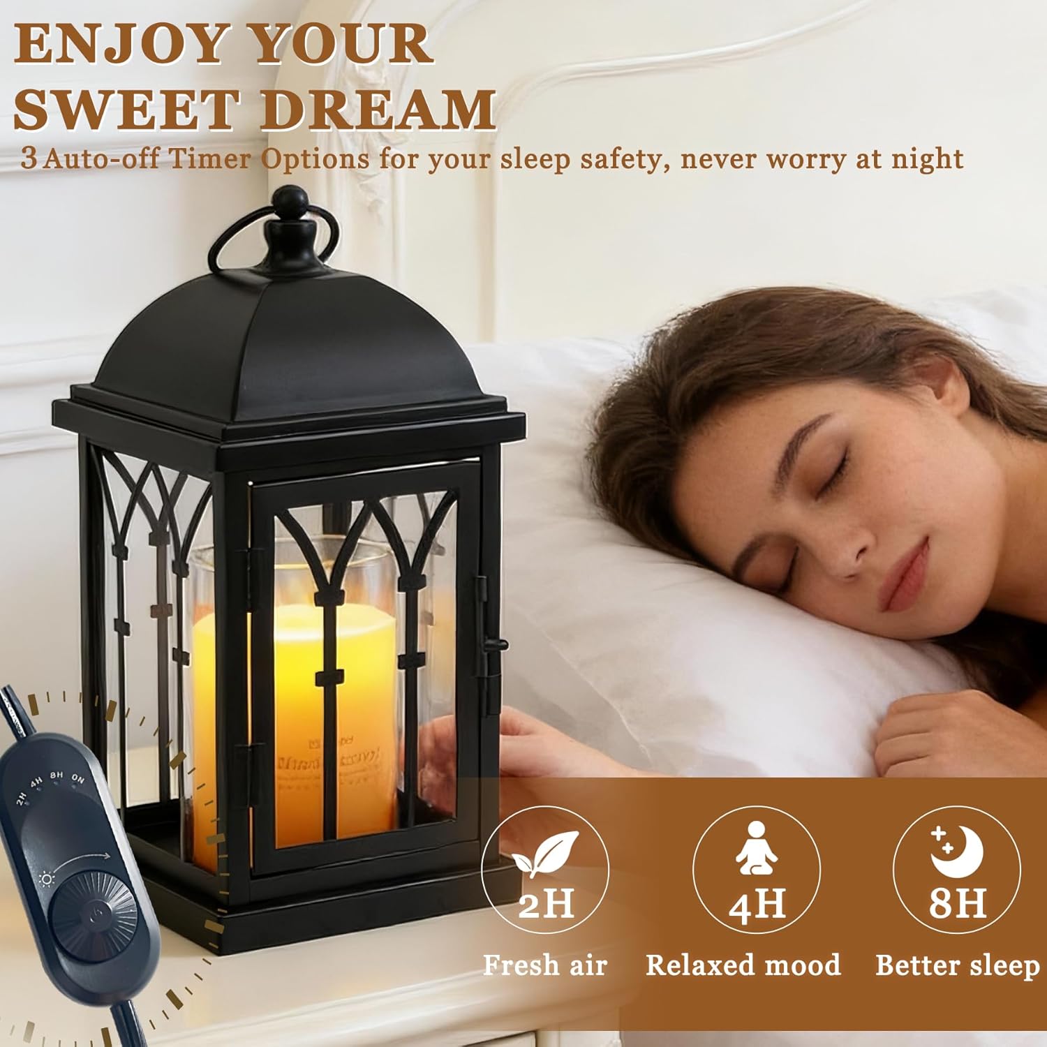 Candle Warmer Lamp with Timer,Dimmable Electric Large Candle Warmer Lantern for Jar Candles,Vintage Enclosed Candle Lamp Warmer for Children Pet Family-Black