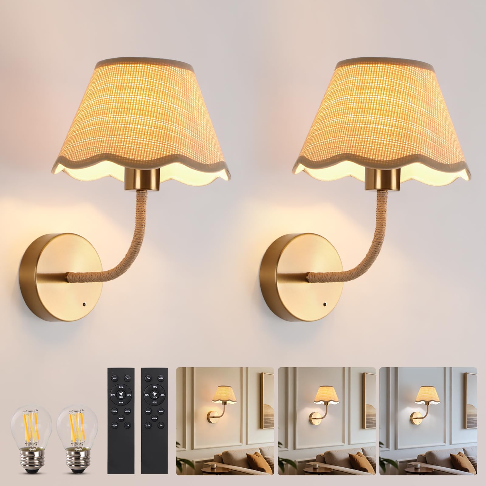 Photo 1 of KUSSCO Battery Operated Rattan Wall Sconce - 2 Pack