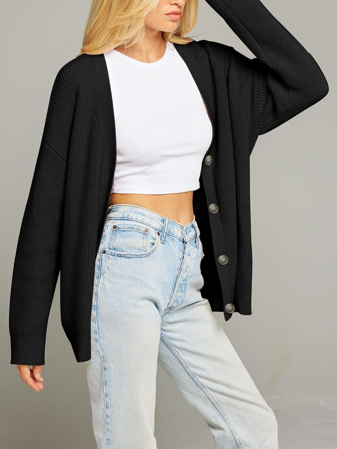 MEROKEETY Women's Cardigan Sweaters 2026 Fall Open Front Oversized Button V Neck Loose Soft Knit Outwear - Image 6